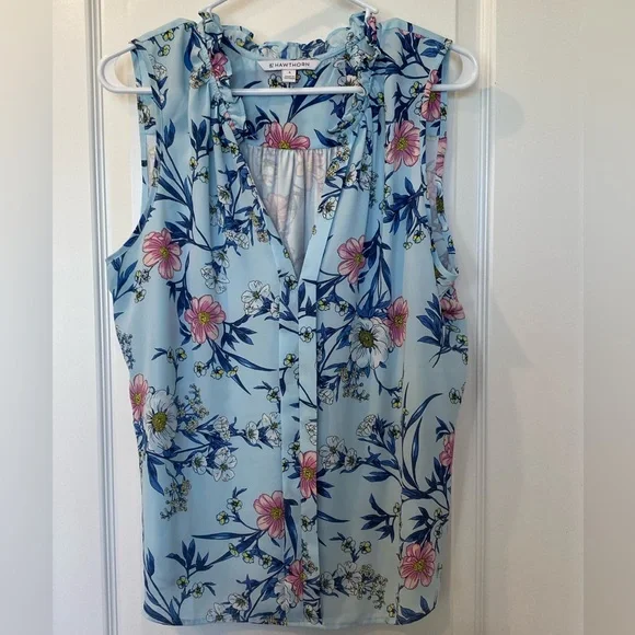 Orlee Mixed Material Sleeveless Top blue - Picture 1 of 2